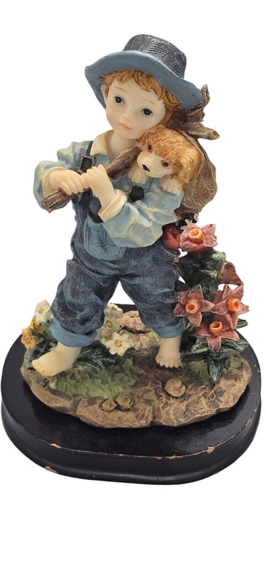 Secret Treasures 2002 Figurine Of Boy Holding Dog In Sack 7.5